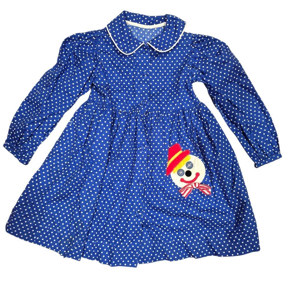 Becki Vintage Blue Polka Dot Dress with Clown Patch Size 2T